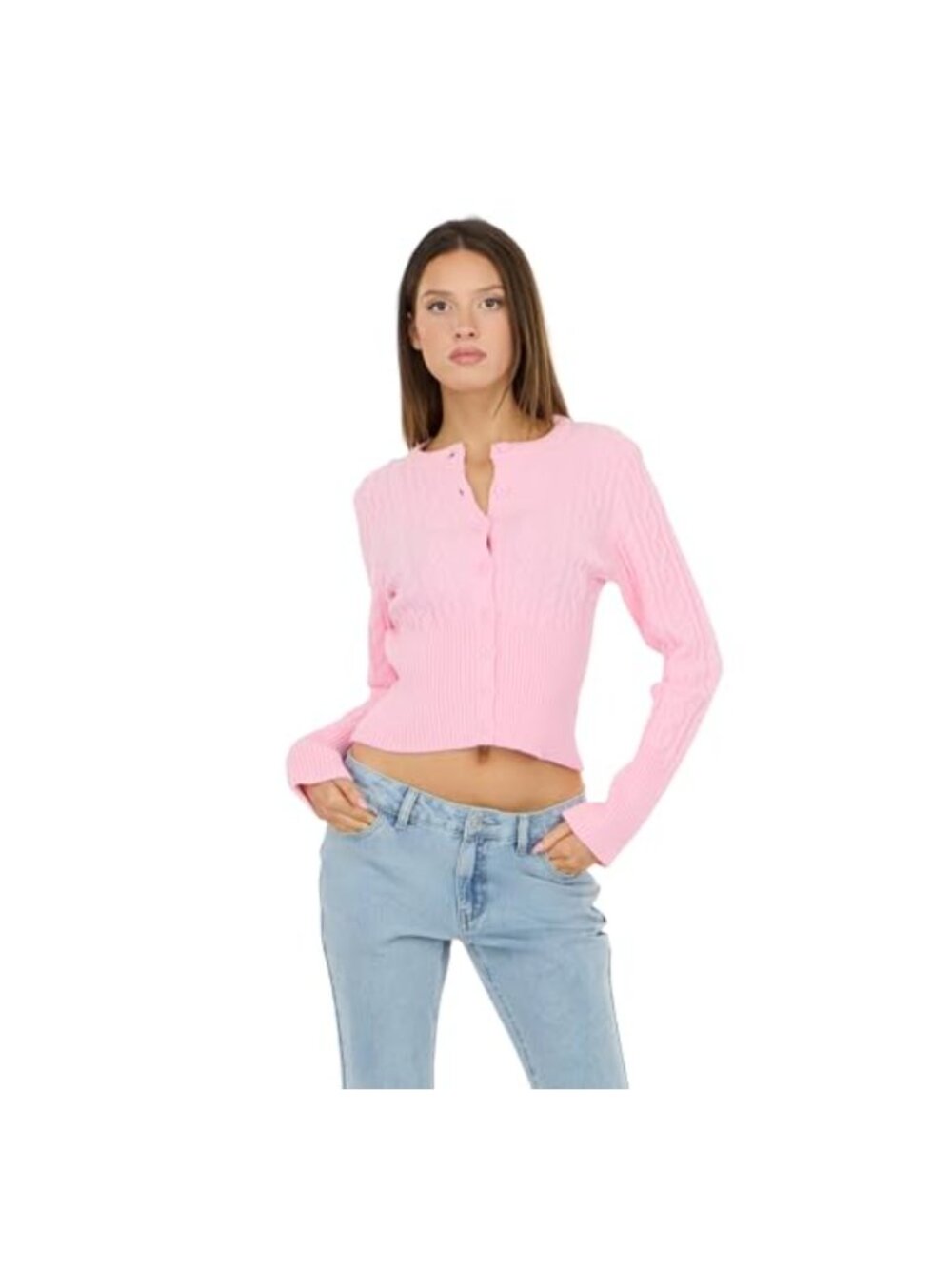 Forever 21 Cable Knit Fitted Cardigan Button Front Cap Sleeve Sweater